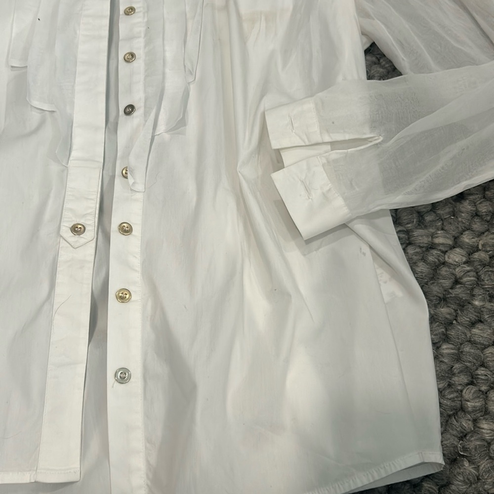 Anne Fontaine Shadia White LS Button Down Blouse Size 46 - Picture 8 of 11